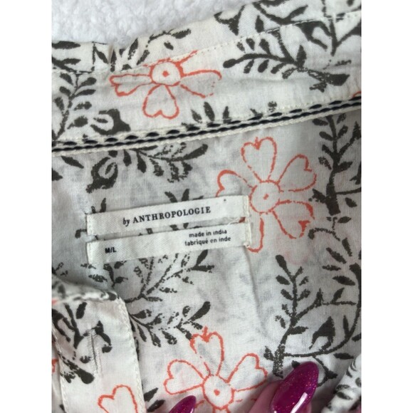 Anthropologie Top Womens M/L Enchanted Floral Button Down Lagenlook Embroidered - Picture 2 of 10